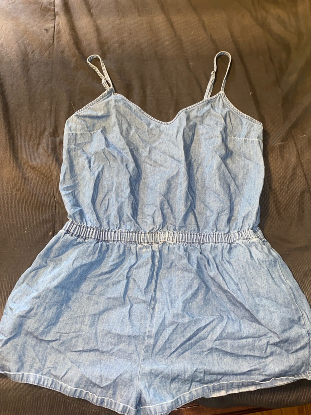 Light Wash Denim Romper with Spaghetti Straps